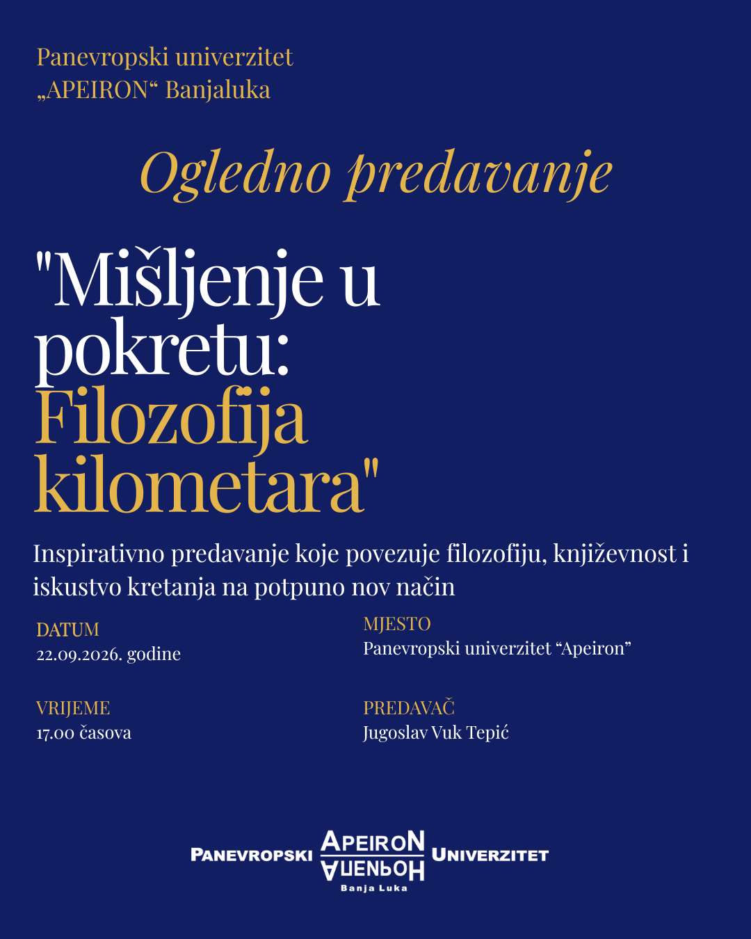 Ogledno predavanje “Mišljenje u pokretu: Filozofija kilometara”